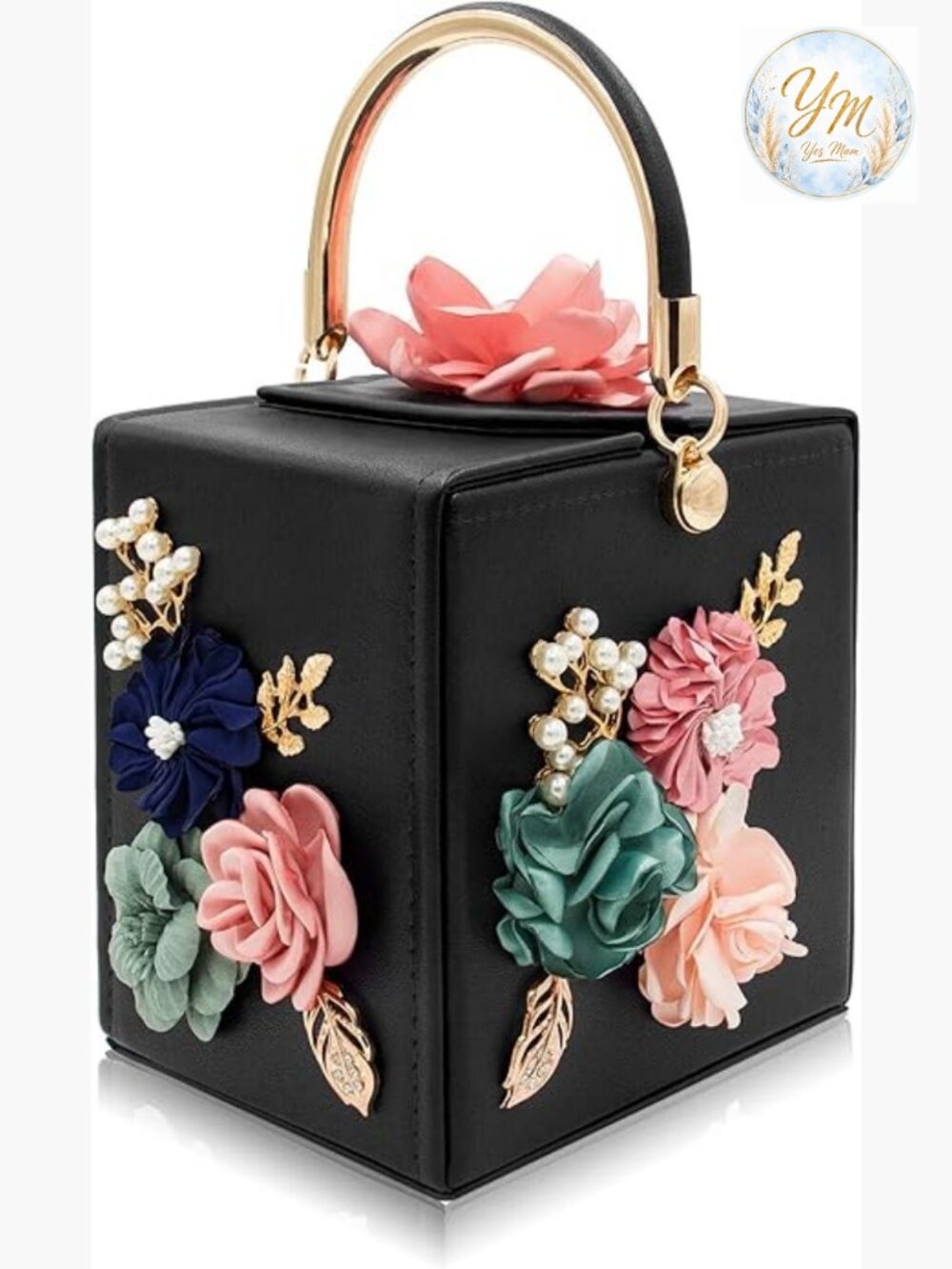 Floral Square Box Evening Clutch Crossbody Handbag Purse